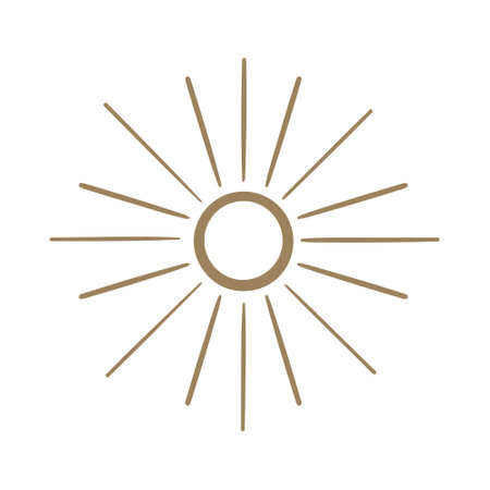 Vector Abstract golden hand drawn sun in boho style. Celestial body, isoteric star, zodiac signs.のイラスト素材