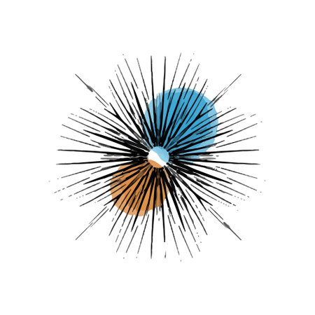 Vector illustration of abstract sun hand drawn in black line. Colored spots of watercolor paint.のイラスト素材