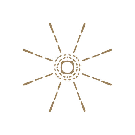 Vector golden sun in boho style. Abstract illustration of the sunrise hand-drawn in one line.. Celestial body, isoteric star, zodiac signs.のイラスト素材