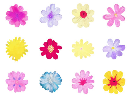 Cute watercolor flowers icons set. Vector illustration.のイラスト素材