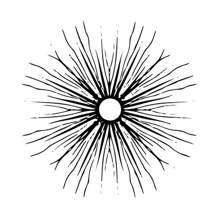 Vector black sun in boho style. Abstract illustration of the dawn drawn by hand with a single line. Esotericism.のイラスト素材