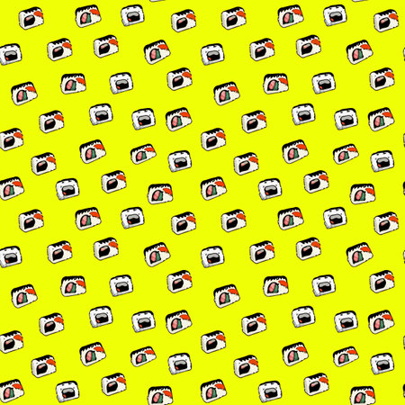 Vector Pattern with cute Japanese sushi in cartoon style.のイラスト素材