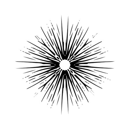 Vector black sun in boho style. Abstract illustration of the dawn drawn by hand with a single line. Esotericism.のイラスト素材