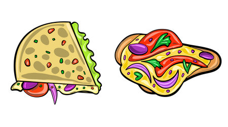 Vector set of Mexican dishes in a cartoon flat style. Latin American culture.のイラスト素材
