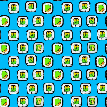 Vector Pattern with cute Japanese sushi in cartoon style.のイラスト素材