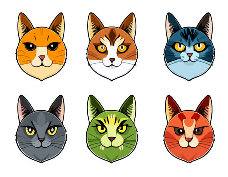 Cute and funny cats doodle vector set. Cartoon cat or kitten characters design collection with flat color.のイラスト素材