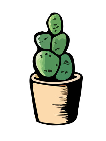 Urban jungle, trendy home decor with plant, cacti, tropical leaves in stylish pot. Vector illustrationのイラスト素材
