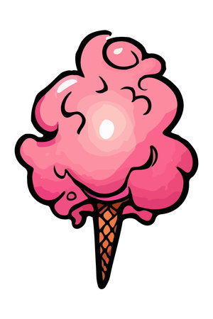 Melting ice cream balls in the waffle cone flat outline icon. Comic character in cartoon style illustration for t shirt designのイラスト素材