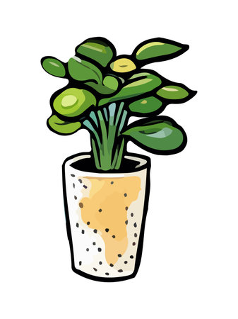 Plant in pot vector illustration. Cartoon flat different indoor potted decorative houseplant for interior home or office decoration, green garden floral icon isolated on white.のイラスト素材