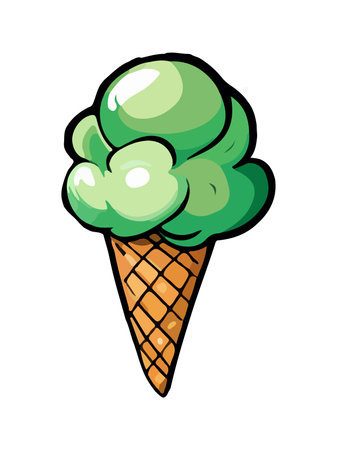 Melting ice cream balls in the waffle cone isolated. Vector flat outline icon. Comic character in cartoon style illustration for t shirt designのイラスト素材