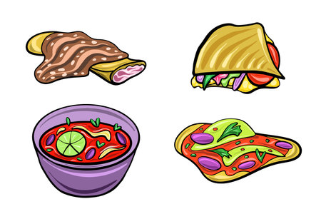 Doner kebab and soup pop art retro vector illustration. Isolated image on white background. Comic book style imitation.のイラスト素材