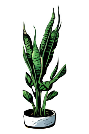 Urban jungle, trendy home decor with plant, cacti, tropical leaves in stylish pot. Vector illustrationのイラスト素材