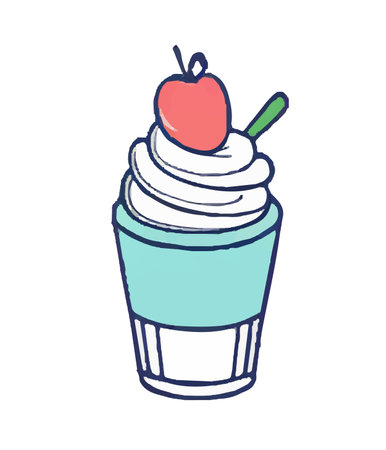 Cherry yogurt in plastic cup. Milk cream product in flat style.のイラスト素材