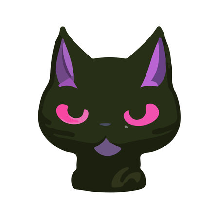 Vector Angry cute black kitten. Magic black cat in cartoon style.のイラスト素材