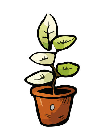 Plant in pot vector illustration. Cartoon flat different indoor potted decorative houseplant for interior home or office decoration, green garden floral icon isolated on white.のイラスト素材