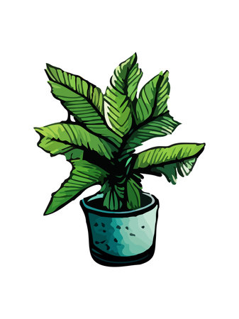 Plant in pot vector illustration. Cartoon flat different indoor potted decorative houseplant for interior home or office decoration, green garden floral icon isolated on white.のイラスト素材
