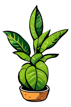 Urban jungle, trendy home decor with plant, cacti, tropical leaves in stylish pot. Vector illustrationのイラスト素材