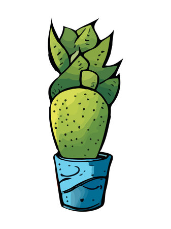 Urban jungle, trendy home decor with plant, cacti, tropical leaves in stylish pot. Vector illustrationのイラスト素材