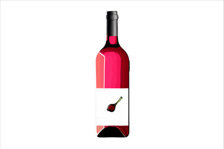 Vector pink wine watercolor bottle isolated on transparent background.のイラスト素材