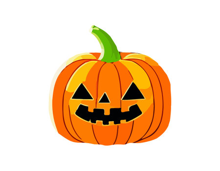 Pumpkin on white background. The main symbol of the Happy Halloween holiday. Orange pumpkin with smile for your design for the holiday Halloween. Vector illustration.のイラスト素材