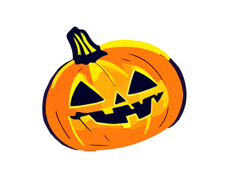 Pumpkin on white background. The main symbol of the Happy Halloween holiday. Orange pumpkin with smile for your design for the holiday Halloween. Vector illustration.のイラスト素材