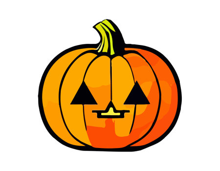 Pumpkin on white background. The main symbol of the Happy Halloween holiday. Orange pumpkin with smile for your design for the holiday Halloween. Vector illustration.のイラスト素材