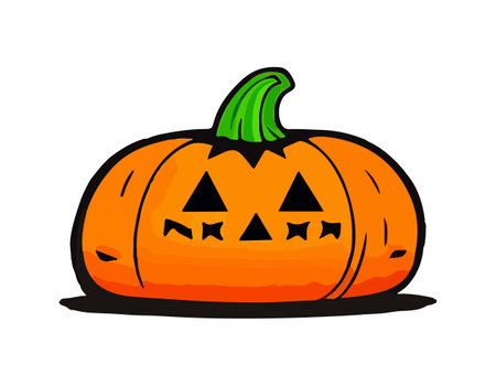 Pumpkin on white background. The main symbol of the Happy Halloween holiday. Orange pumpkin with smile for your design for the holiday Halloween. Vector illustration.のイラスト素材