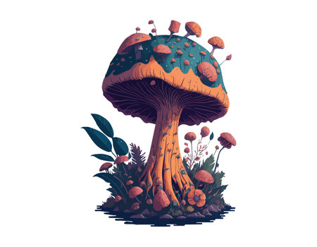Vector Celestial Mystical boho mushrooms, magic mushroom. Fly agaric fabulous with flowers for printing on T-shirts.のイラスト素材