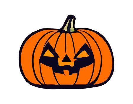 Pumpkin on white background. The main symbol of the Happy Halloween holiday. Orange pumpkin with smile for your design for the holiday Halloween. Vector illustration.のイラスト素材