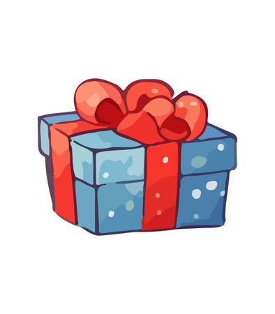 Gift vector illustration. Christmas New Year decoration box. Drawn in cartoon watercolor style isolated on a white background.のイラスト素材