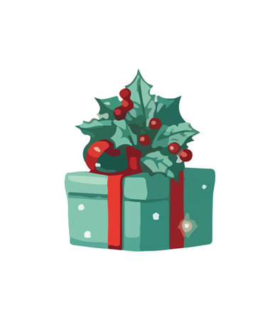 Gift vector illustration. Christmas New Year decoration box. Drawn in cartoon watercolor style isolated on a white background.のイラスト素材