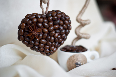 Love tree made of natural materials coffee and twineの写真素材