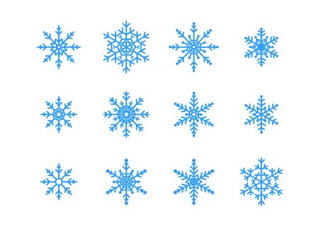 Different Blue Snowflakes on white