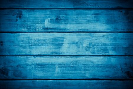 Wooden blue horizontal boards. Front view with copy space. Background for designの写真素材