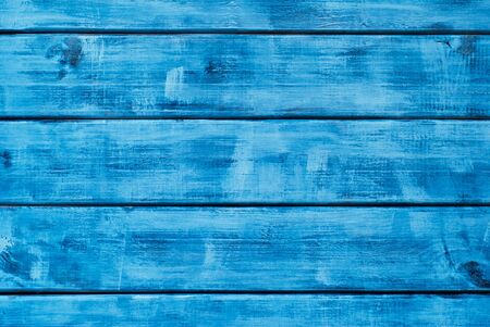 Wooden blue horizontal boards. Front view with copy space. Background for designの写真素材