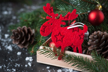 Traditional Sweden symbol Christmas Elk Moose. Christmas decorations in the box.の写真素材