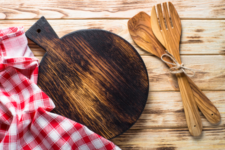 Kitchen table with utensil top view.の写真素材