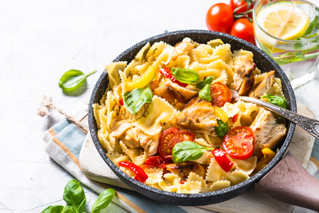 Pasta with chicken and vegetables.の写真素材