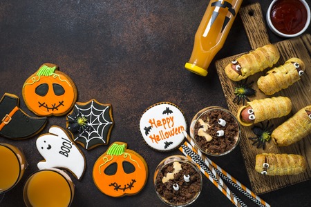 Halloween food assortment top view.の写真素材