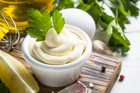 Mayonnaise sauce on white.の写真素材