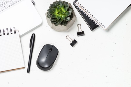 Office workplace on white desk.の写真素材