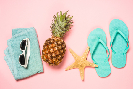 Summer travel holiday vacation background flat lay.の写真素材