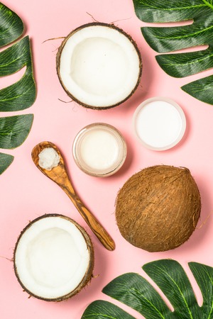 Coconut oil, natural cosmetic top view.の写真素材