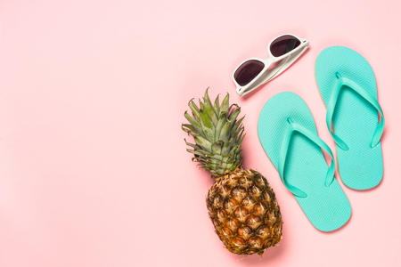 Summer travel holiday vacation background flat lay.の写真素材