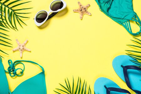 Summer tropical holiday background top view.の写真素材