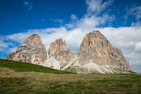 Sassolungo Alpine landscape in the Dolomites, Italy.の写真素材
