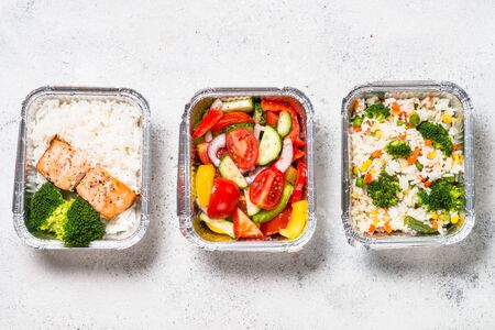 Food delivery concept - healthy lunch in boxes.の写真素材