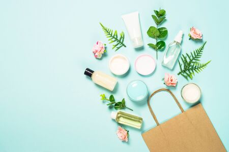 Natural osmetics, Skin care product on blue.の写真素材