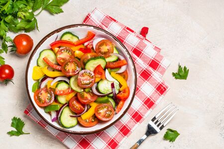 Vegetable salad on light table top view.の写真素材