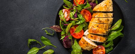 Chicken fillet with salad top view.の写真素材